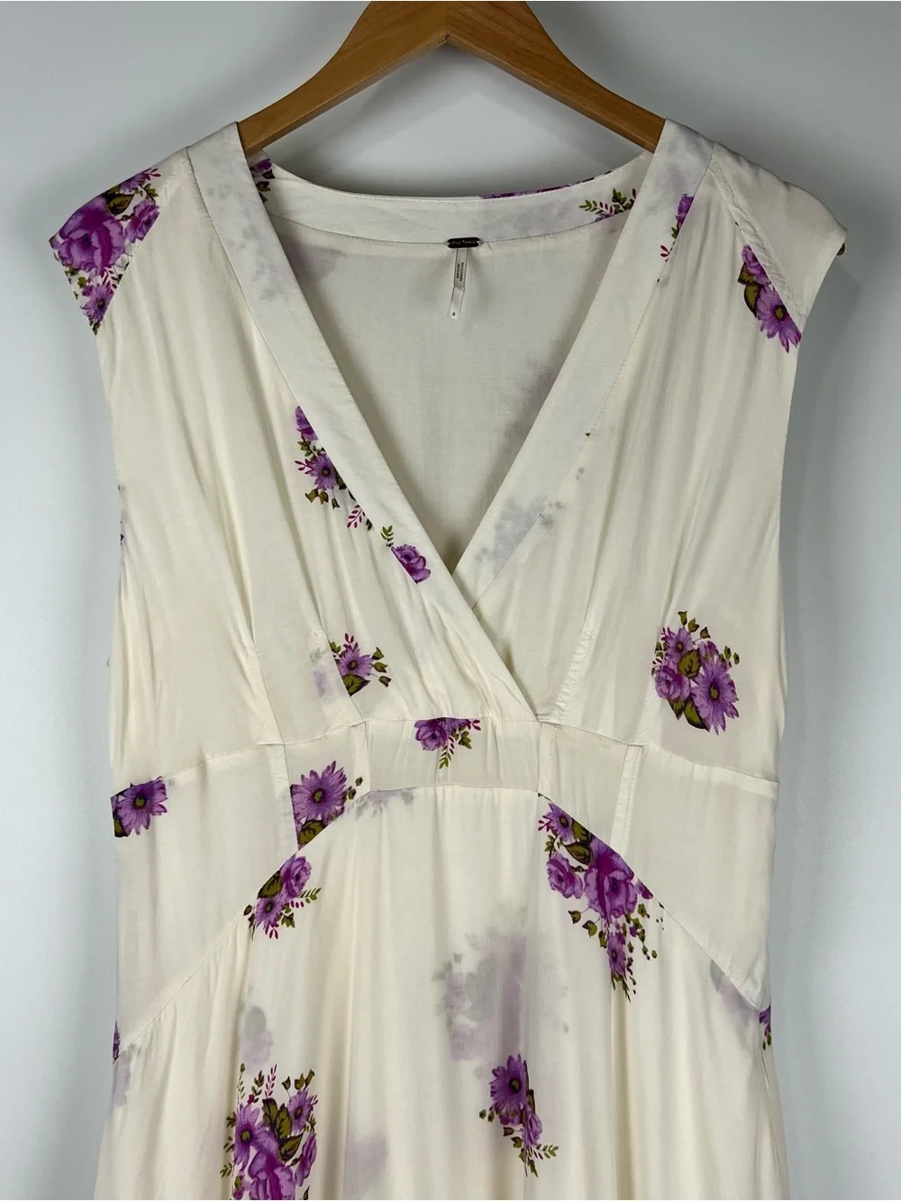 Free People Birdie Floral High-Low Midi Dress Feminine Boho Ivory Purple Size 8
